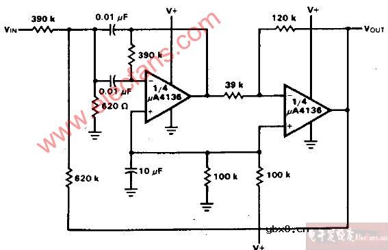 1kHz带通有源滤波器电路图