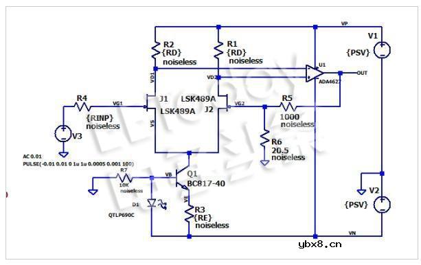 如何用LTspice测量运算放大器与双JFET输入级结合的噪声? 如何用LTspice测量运算放大器与双JFET输入级结合的噪声?