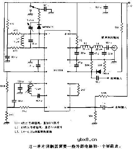 使用MC1374的电视调制器电路图