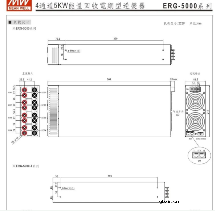 明纬电源4通道5KW能量回收电网型逆变器ERG-5000系列