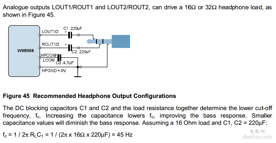耳机输出电路中的耦合电容设计