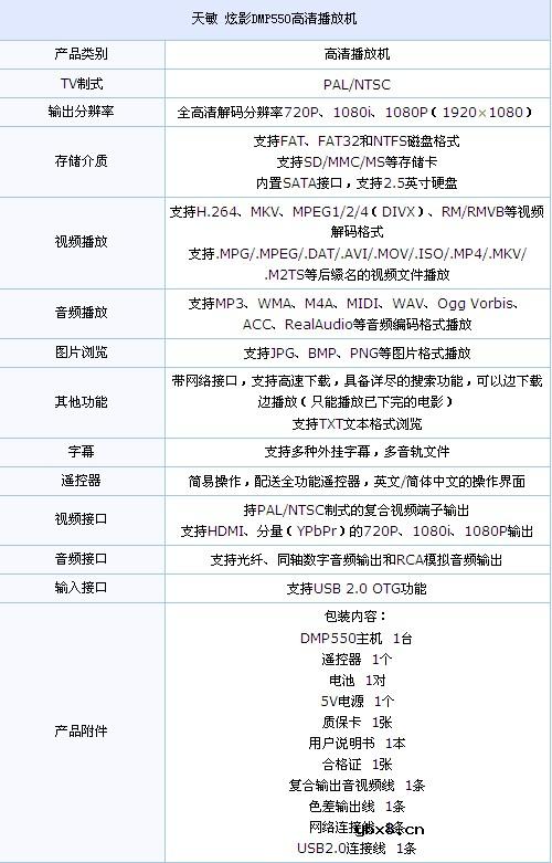 天敏DMP550高清播放器评测