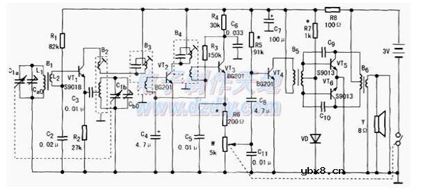 半导体收音机实物电路图大全（六款检波电路/六管收音机/调谐指示电路）