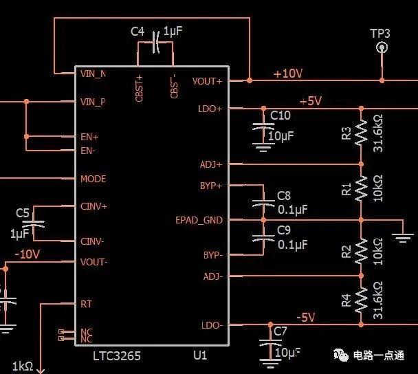 ±5V无电感器电源的原理图设计