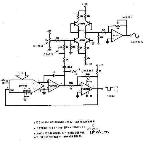 数字模拟转换器控制的函数发生器电路图