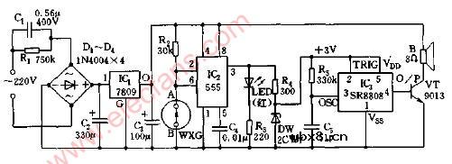 高精度温度上限声光报讯器电路图