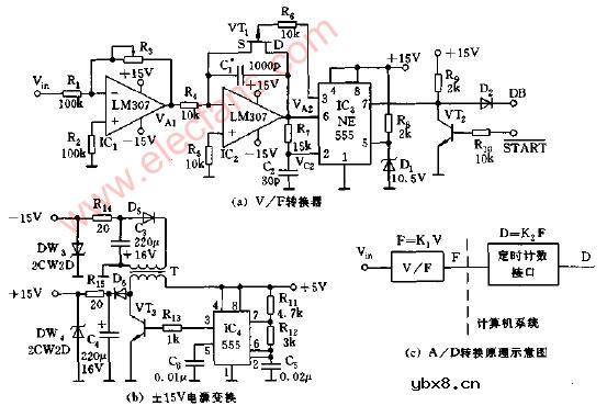 可与微机接口的电压频率转换器电路图