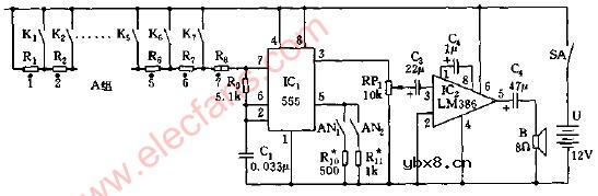 简易玩具电子琴电路图