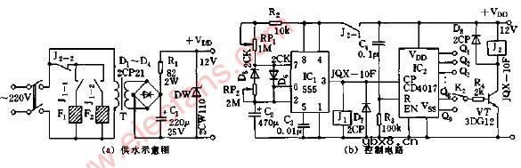 高低水路自动均水限时供水节水装置电路图