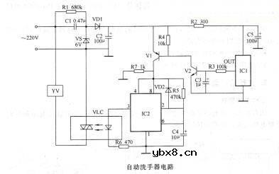 自动洗手器电路图,(热释电红外控制技术,自感应放水功能)