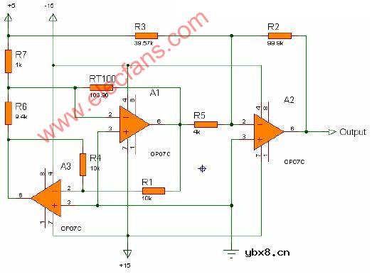 铂电阻测温调理电路图,原理图