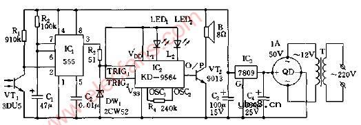 光电射击自动声光报靶电路图