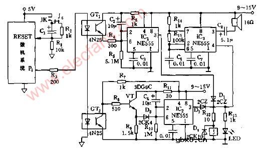 计算机CPU运行故障音响监视器电路图