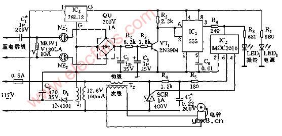 电话机附加振铃提醒器电路图1