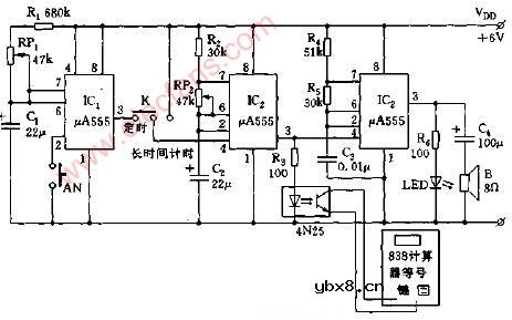 竞赛用60秒声光数字计时器电路图