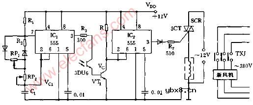 白天自动间歇运行的光控电路图
