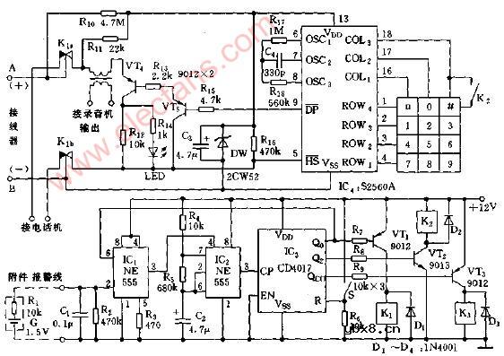具有自动拨号功能的防盗报警电话电路图