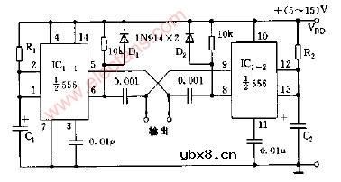 双无稳态多谐振荡器电路图