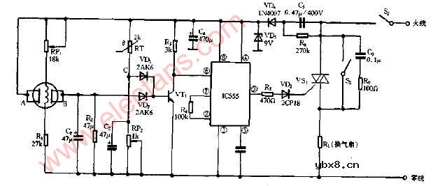 换气扇启动控制电路图