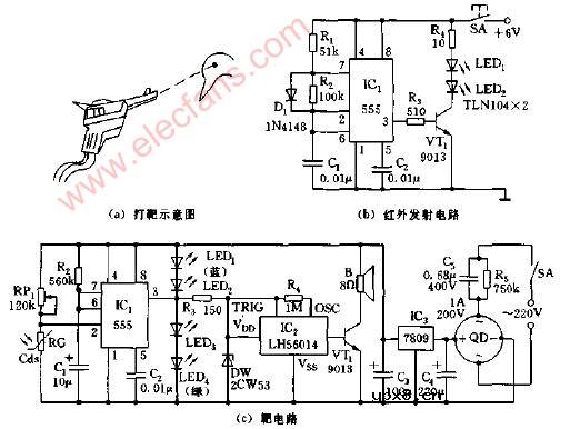 电子枪打靶中的声光电路图