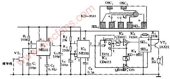 两功能四声循环式防盗报警器电路图
