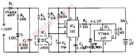 交流电复电叮咚乐曲报讯器电路图