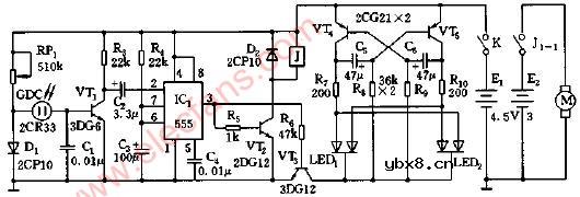 光控延时闪光玩具车电路图