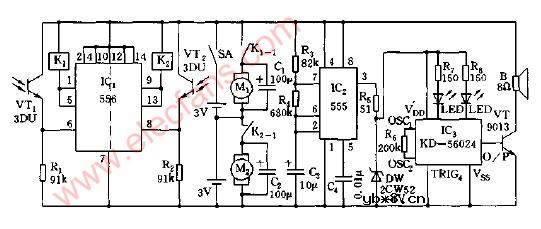 光电控制自动跟踪玩具车电路图