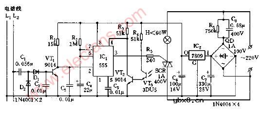 夜间通话自动照明定时灯电路图2