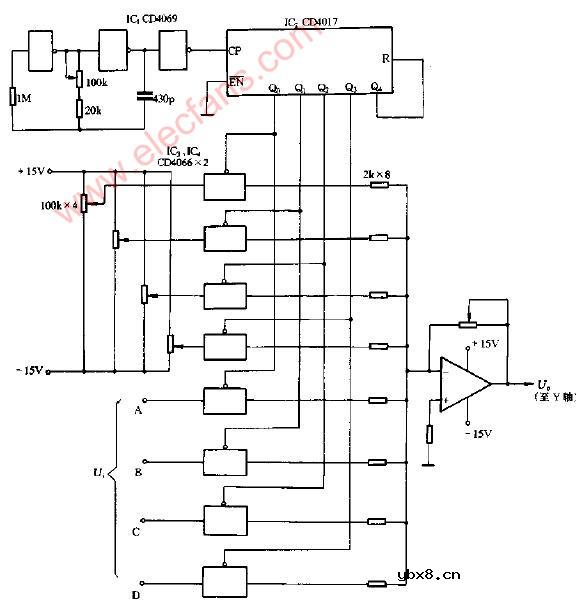 四路信号交替显示装置电路图