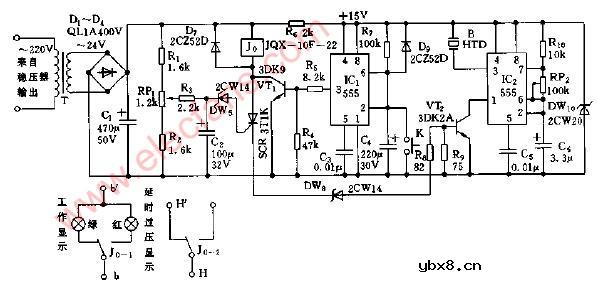 交流稳压器延时过压报警器电路图