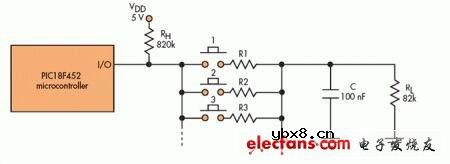 省电型键盘通过MCU管脚控制多路按键
