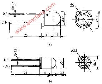 2CU型光敏二极管外形次寸电路图