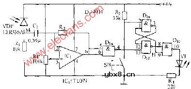 红外光敏二极管警灯电路图