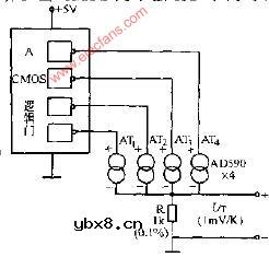 用CMOS逻辑门控制AD590电路图