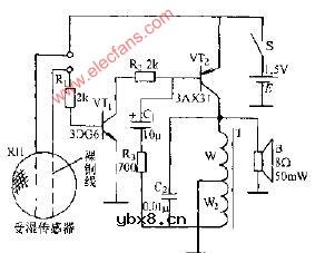 自制受湿传感器及报警器电路图