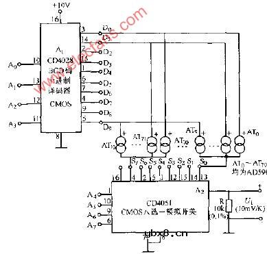80路AD590测温通断控制电路图