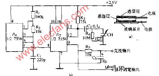 MC--2电容式湿敏元件应用电路图