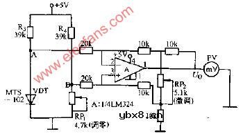 温敏二极管电桥0-100度温度计电路图