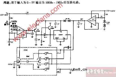 微功耗100Hz至1MHz电压、频率变换器电路图