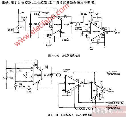 RTD隔离4-20mA变换电路图