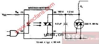 MOC3020-MOC3023电感负载电路图