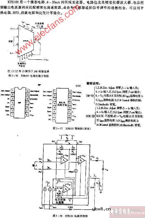 XTR101 0-20mA输出变换器应用电路图