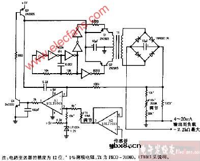 装有5V电源的4-20mA电流电路变送器电路图