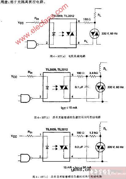 TIL3009-TIL3012具有非灵敏栅感性负载的双向可控