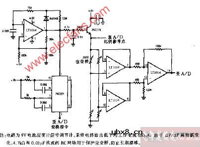 装有9V电池的应变计调节电路图