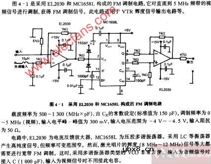 采用EL2030和MC1658L构成的FM调制电路图