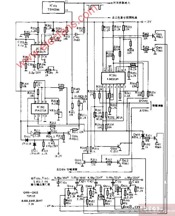 多行顺自动同步系统与自动S校正电路图