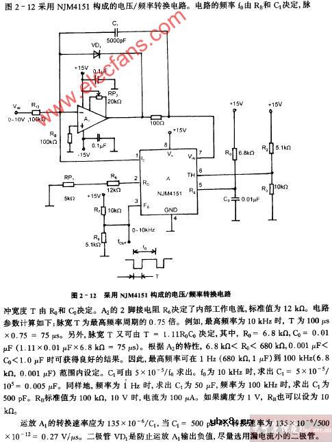 采用NJM4151构成的电压、频率转换电路图