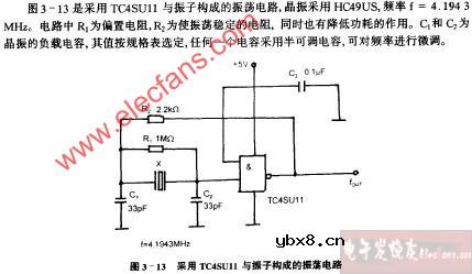 采用TC4SU11与振子构成的振荡电路图